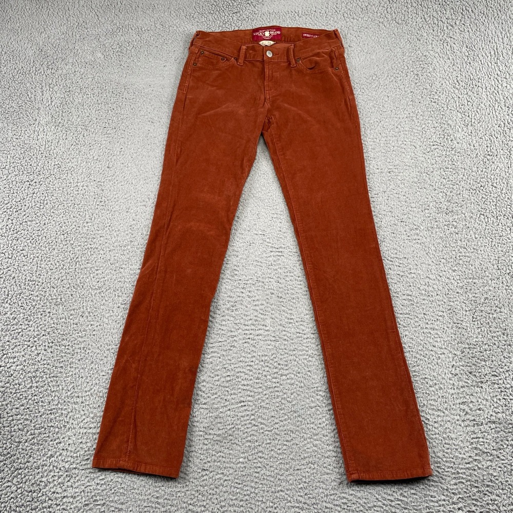 Lucky Brand Corduroy Pants Womens 0/25 Orange Sweet'n Straight Rust Stretch Low